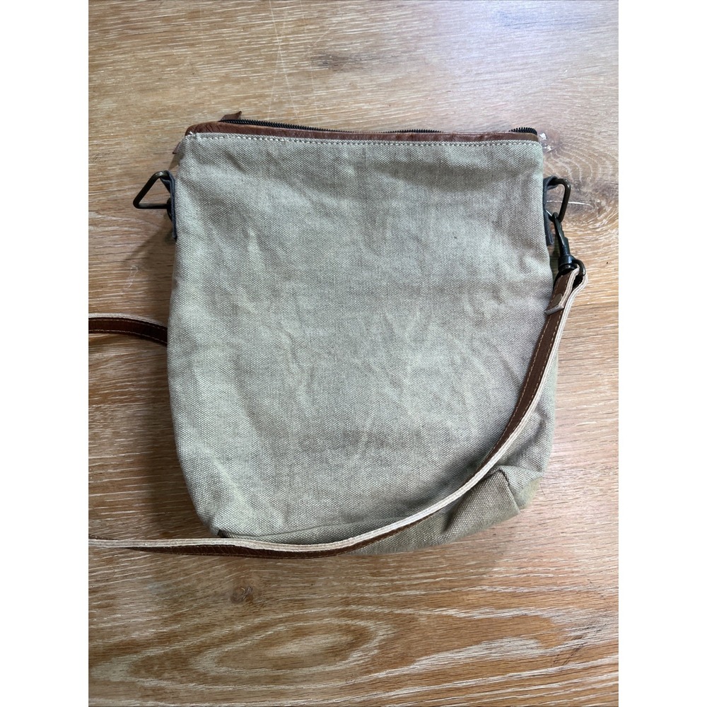 Upcycled Canvas Crossbody Bag Leather Strap Bike Bicycle Army - Picture 10 of 10